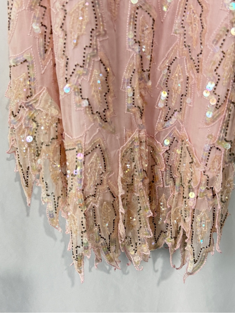 Vintage 80s Scala 100% Silk Beaded Sequin Cocktail Dress Blush Pink Sz S - Picture 8 of 11